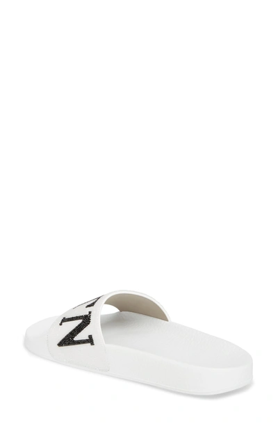 Shop Valentino Crystal Logo Slide Sandal In White