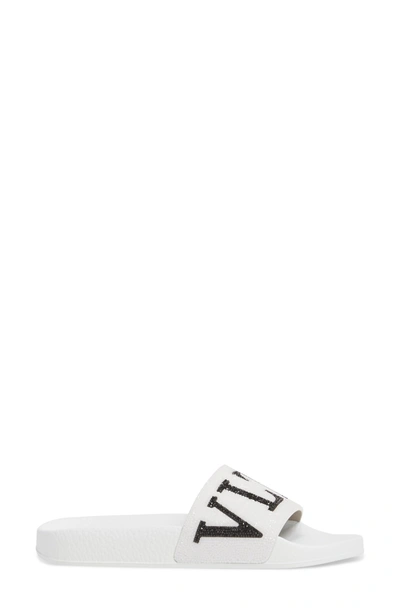 Shop Valentino Crystal Logo Slide Sandal In White