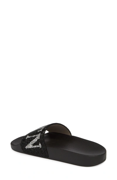 Shop Valentino Crystal Logo Slide Sandal In Black