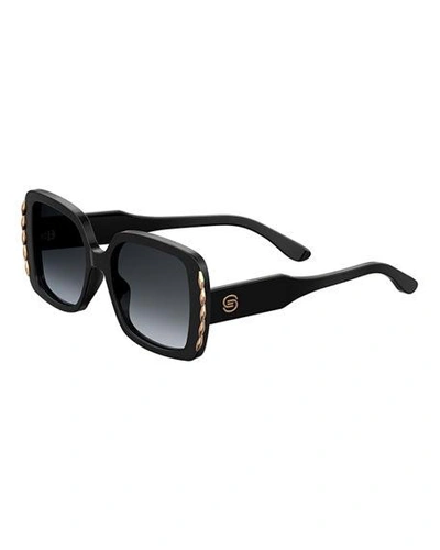 Shop Elie Saab Square Acetate Sunglasses In Black/gray