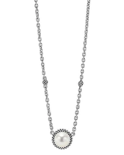 Shop Lagos Caviar Pearl Necklace In Silver