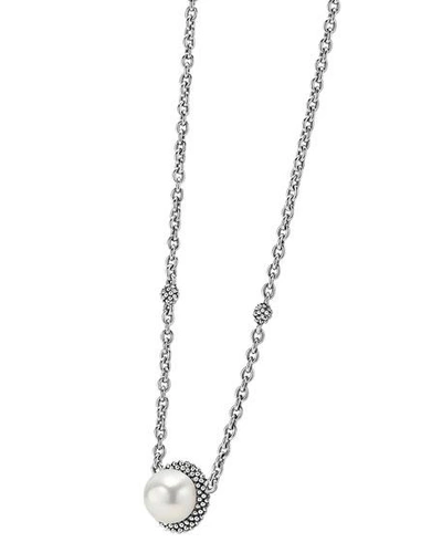 Shop Lagos Caviar Pearl Necklace In Silver