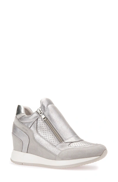 Shop Geox Nydame Wedge Sneaker In Light Grey Leather