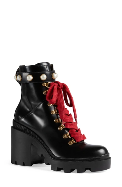 Shop Gucci Imitation Pearl Boot In Black