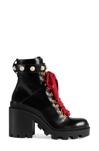 Shop Gucci Imitation Pearl Boot In Black