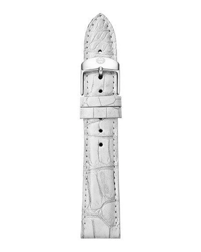 Shop Michele 16mm Metallic Alligator Watch Strap In Silver