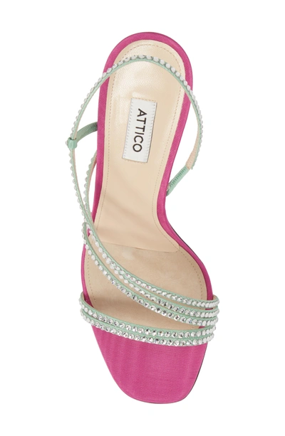 Shop Attico Crystal Embellished Strappy Sandal In Pink/ Silver