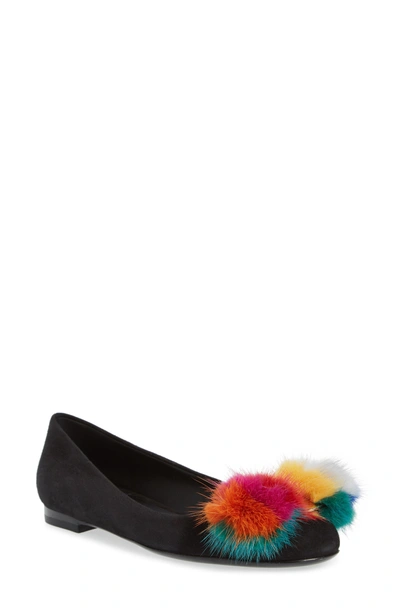 Shop Ferragamo Varina Genuine Mink Fur Flat In Black/ Rainbow