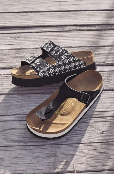 Shop Birkenstock 'arizona - Birko-flor' Platform Sandal In Mono Marble Silver Leather