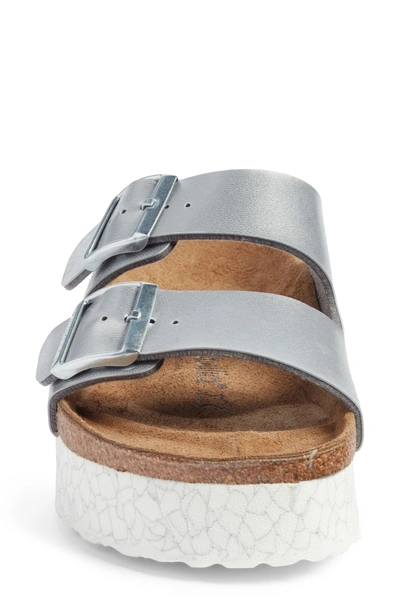 Shop Birkenstock 'arizona - Birko-flor' Platform Sandal In Mono Marble Silver Leather