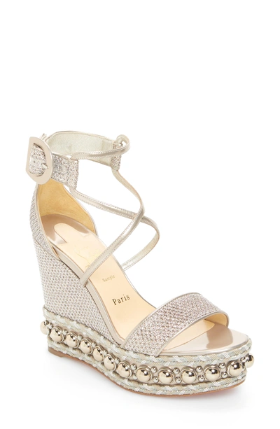 Shop Christian Louboutin Chocazeppa Studded Wedge In Colombe