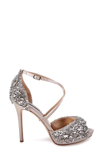 Shop Badgley Mischka Hyper Crystal Embellished Sandal In Ivory Satin