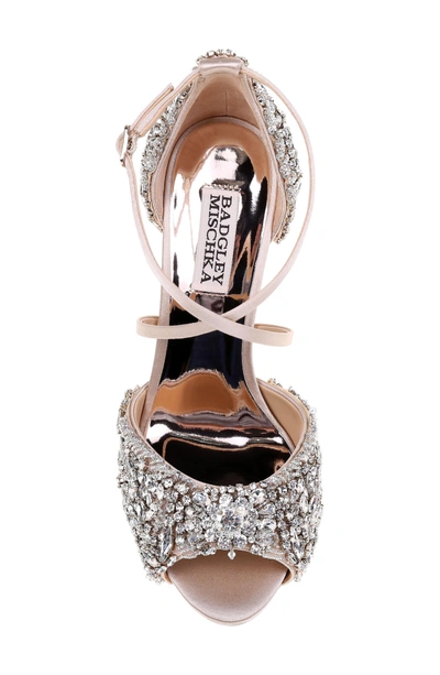 Shop Badgley Mischka Hyper Crystal Embellished Sandal In Ivory Satin
