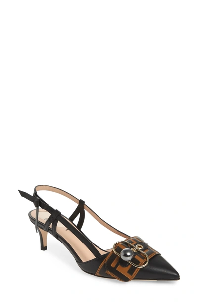 Shop Fendi Pearland Slingback Sandal In Black/ Brown