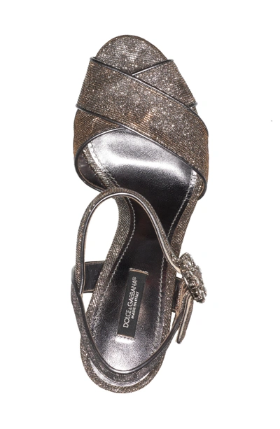 Shop Dolce & Gabbana Metallic Leopard Print Sandal In Silver/ Gold