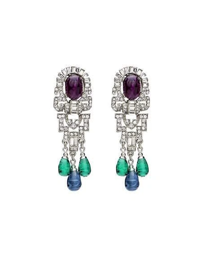 Shop Ben-amun Silver Crystal Oval Topa And Emerald Sapphire Drop Clip-on Earrings In Multi