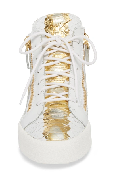 Shop Giuseppe Zanotti May London Mid Top Sneaker In White/ Gold