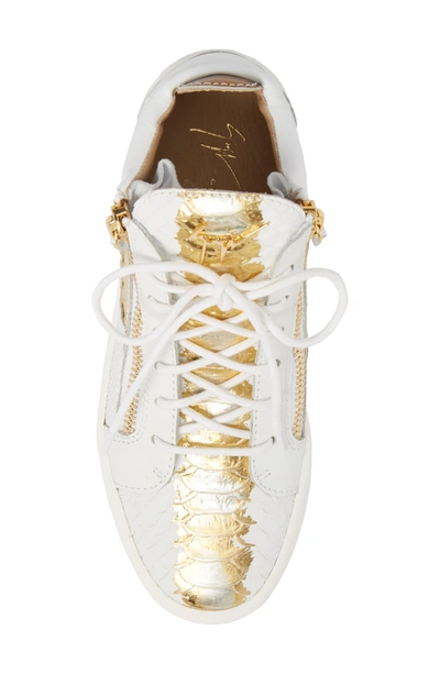 Shop Giuseppe Zanotti May London Mid Top Sneaker In White/ Gold