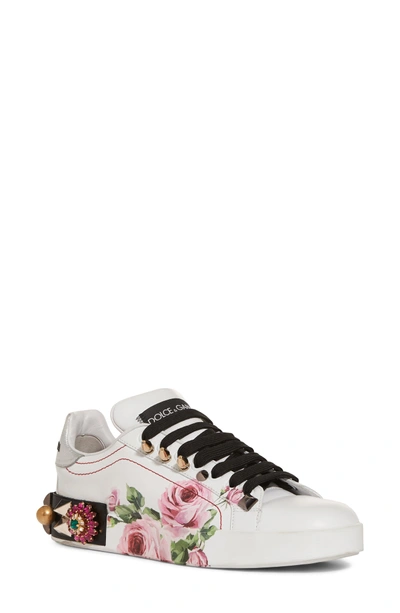 Shop Dolce & Gabbana Floral Embellished Sneaker In White/ Pink Floral