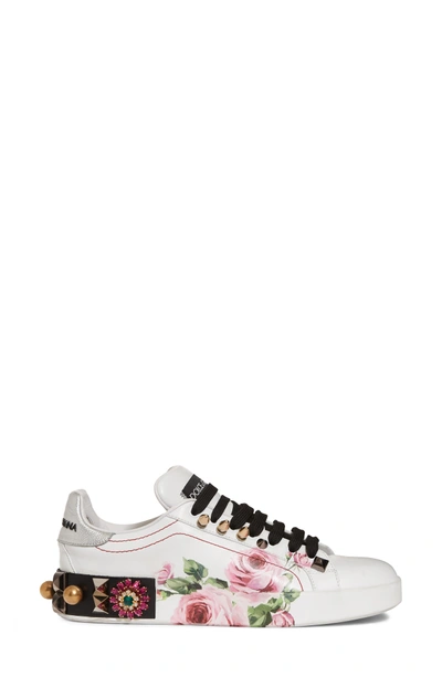 Shop Dolce & Gabbana Floral Embellished Sneaker In White/ Pink Floral