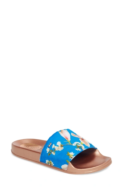 Shop Ted Baker Avelinn Slide Sandal In Blue Fabric