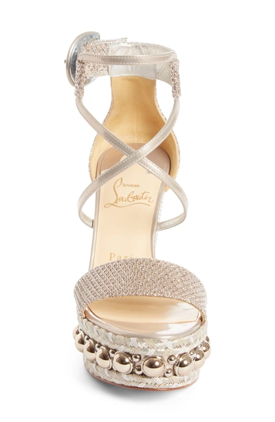 Shop Christian Louboutin Cataclou Espadrille Wedge Sandal In Nude/ Light Gold