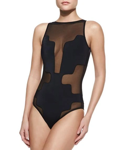 Shop Oye Swimwear Selina Puzzle Cutout-back One-piece Swimsuit In Black