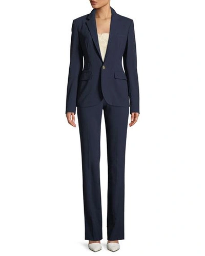 Shop Ralph Lauren Alandra Straight-leg Wool Pants In Navy