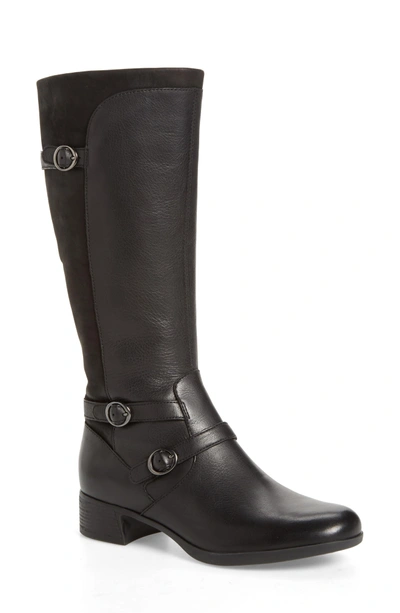 Shop Dansko Lorna Tall Boot In Black Burnished Nappa Leather