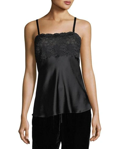 Shop Josie Natori Lace-top Silk Camisole In Black