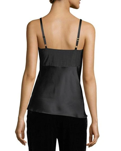 Shop Josie Natori Lace-top Silk Camisole In Black