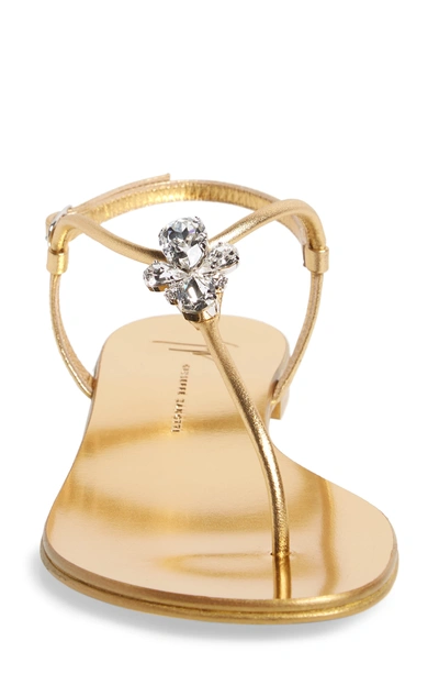 Shop Giuseppe Zanotti Crystal T-strap Sandal In Gold
