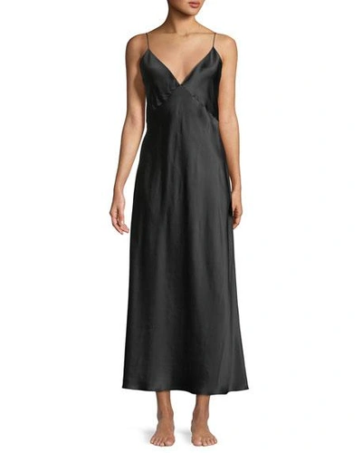 Shop Olivia Von Halle Issa Long Silk Nightgown In Black