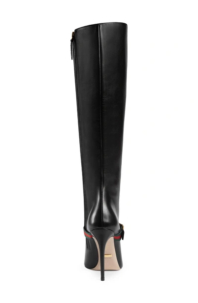 Shop Gucci Sylvie Strap Tall Boot In Black Leather