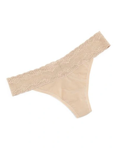 Shop Natori Bliss Perfection Lace-trimmed Thong (one Size) In Cafe