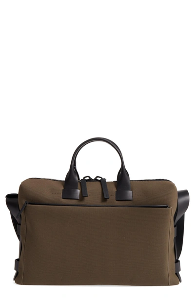Shop Troubadour Slim Briefcase - Beige In Khaki Canvas/ Black Leather