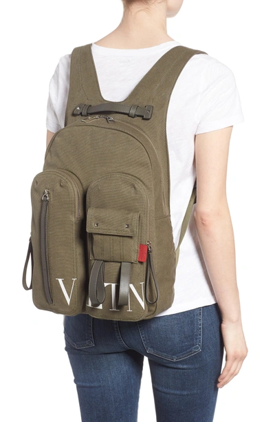 Shop Valentino Garavani Canvas Military Backpack - Green In L90 Olive