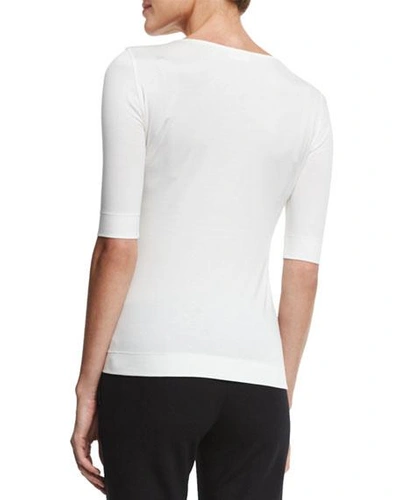 Shop Akris Punto Cotton 1/2-sleeve Square-neck Tee In Off White