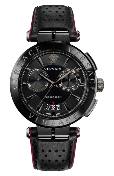 Shop Versace Aion Chronograph Leather Strap Watch, 45mm In Black