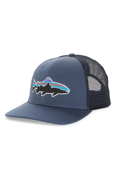 Shop Patagonia 'fitz Roy - Trout' Trucker Hat - Blue In Dolomite Blue