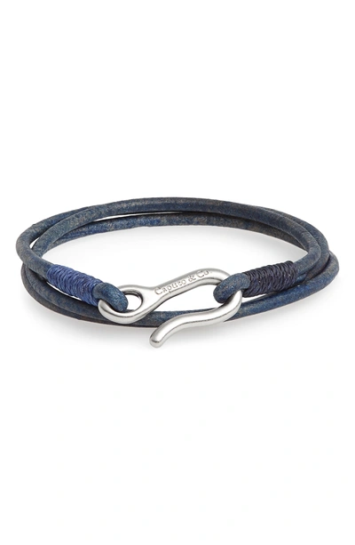 Shop Caputo & Co Leather Wrap Bracelet In Washed Blue/ Brown