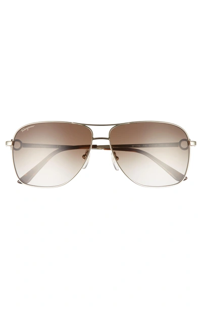 Shop Ferragamo Gancio 61mm Aviator Sunglasses In Shiny Gold