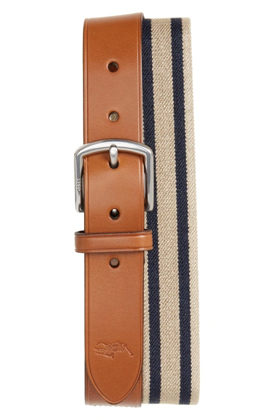 Shop Polo Ralph Lauren Stretch Web & Leather Belt In Khaki/ Navy