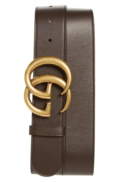 Shop Gucci Gg Logo Leather Belt In Cocoa