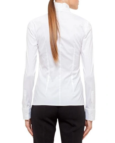 Shop Akris Long-sleeve Notched-collar Poplin Blouse In White