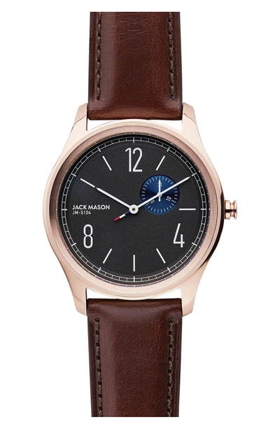 Shop Jack Mason Slim Leather Strap Watch, 42mm In Graphite/ Dark Brown