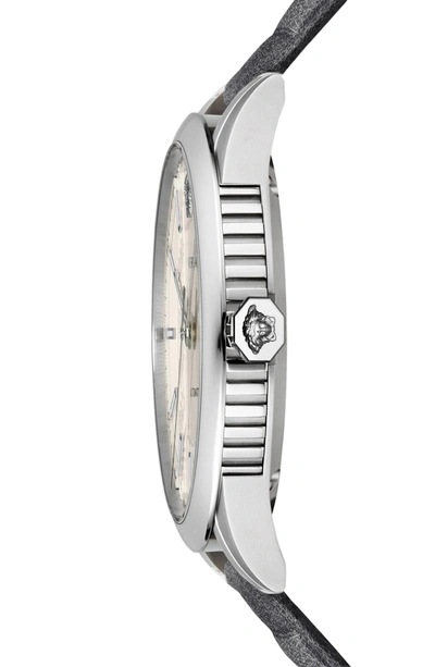 Shop Versace Aiakos Automatic Leather Strap Watch, 44mm In Grey/ Silver