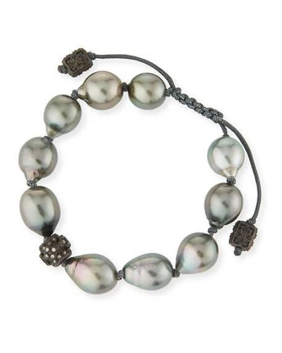 Shop Armenta Old World Tahitian Pearl Pull-cord Bracelet With Champagne Diamonds In Yellow/black