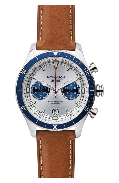 Shop Jack Mason Nautical Chronograph Leather Strap Watch, 45mm In White/ Brown