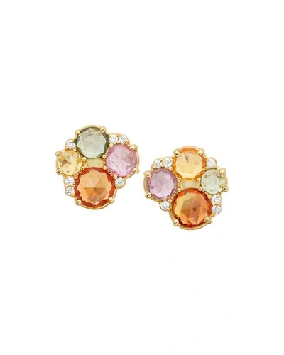 Shop Jamie Wolf 18k Multicolor Sapphire & Diamond Stud Earrings In Gold